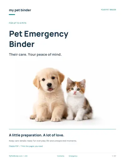 My Pet Binder six-pet cover page preview